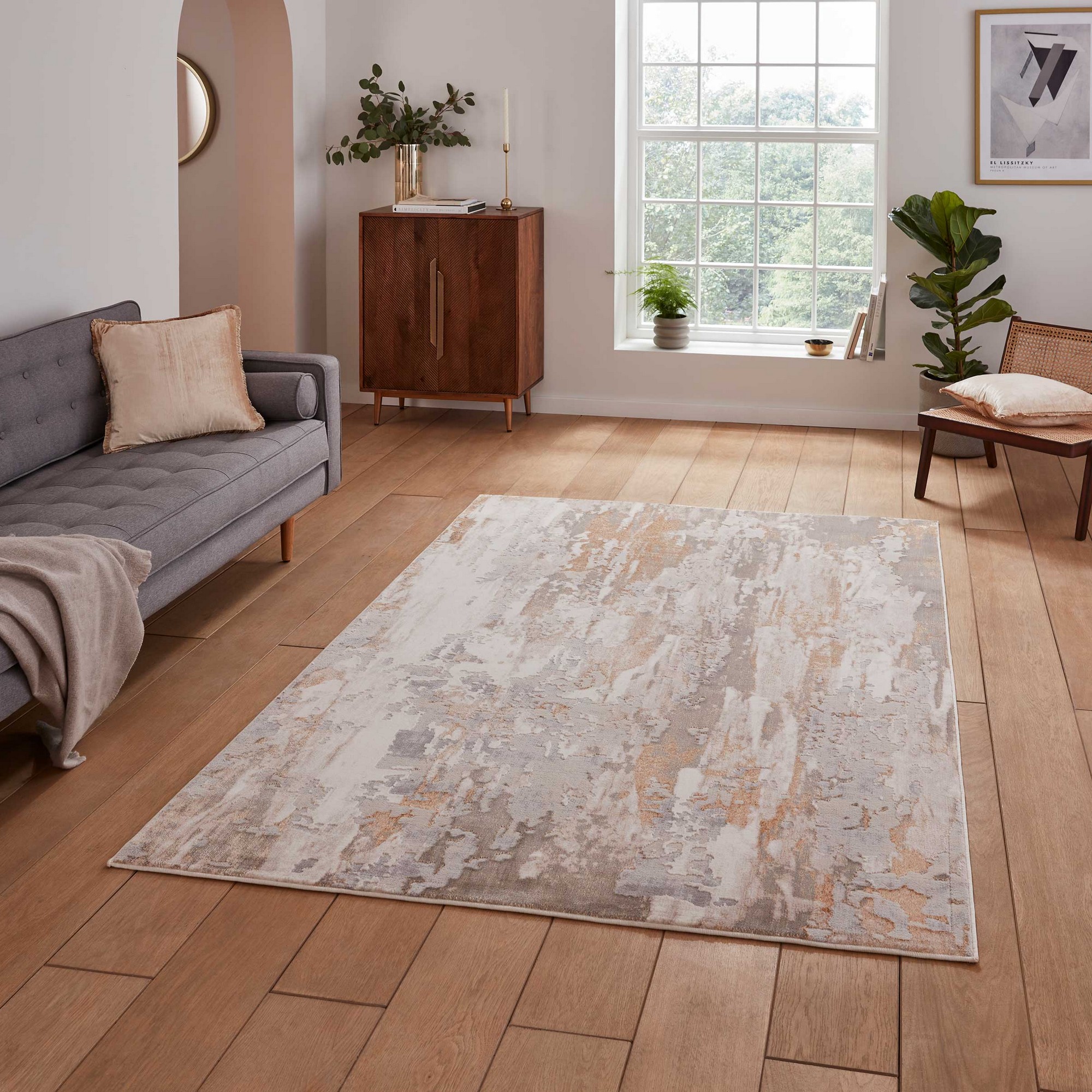 Apollo Gr580 Modern Abstract Distressed Rugs In Bronze Grey